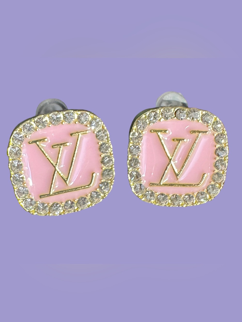 Pink Gold-Trimmed Logo Stud Earrings - Women Jewelry